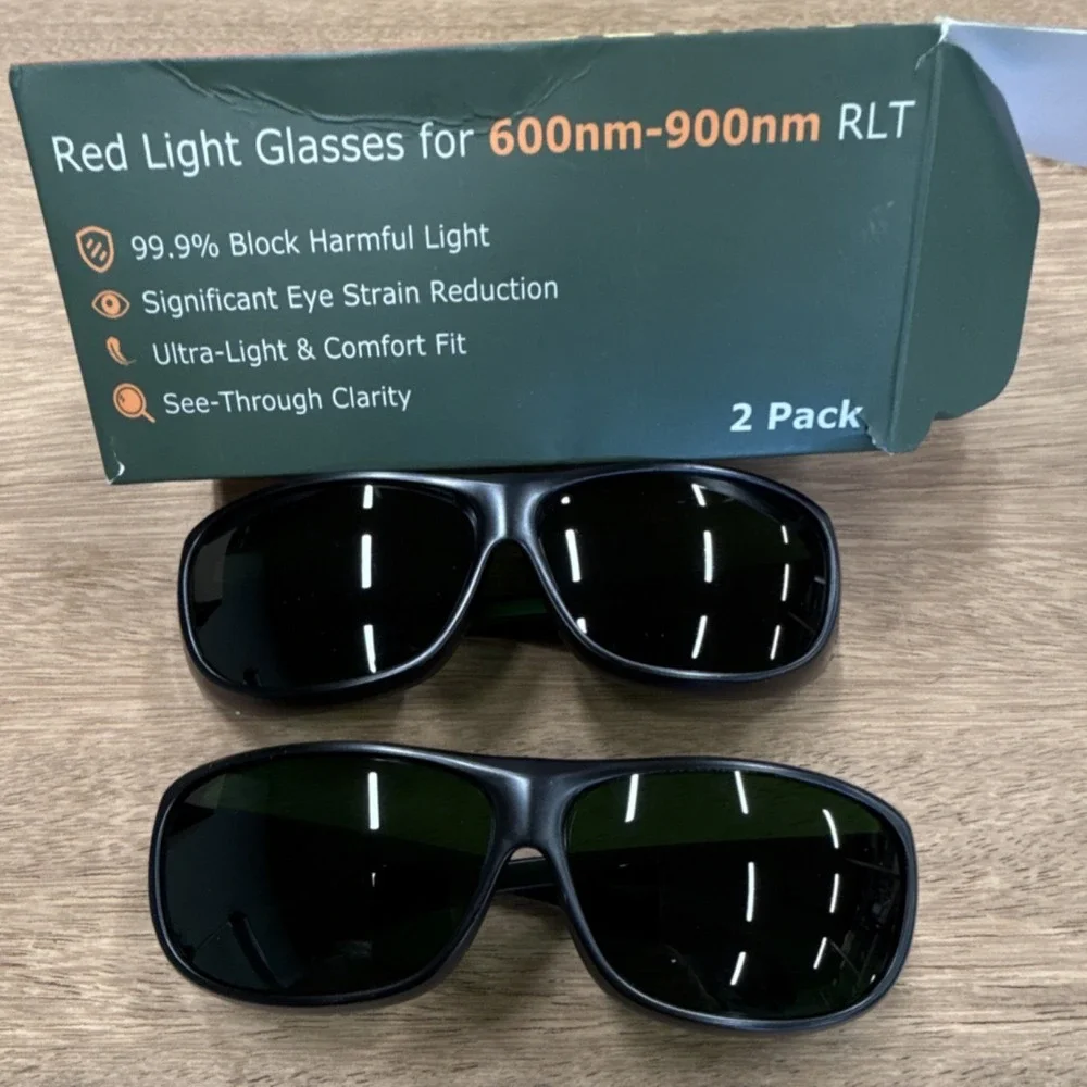 LIGHTMEUP Green Lens Red Light Protection Glasses 600nm-900nm 2 Pack Full Frame